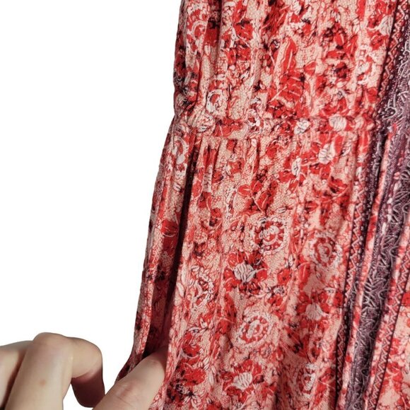 Lucky Brand Women's Viscose Patterned Adjustable Waist Boho Red Dress Size 1X - Picture 9 of 14